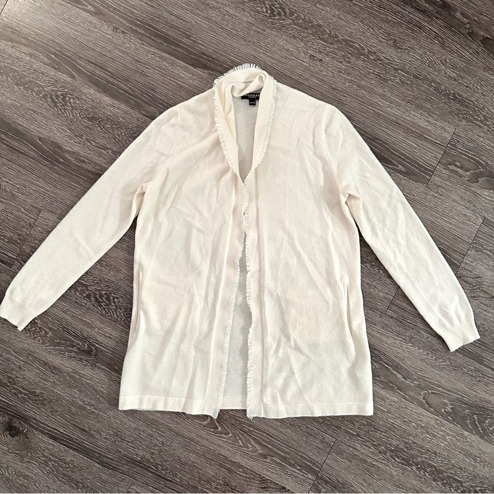 Repeat Cashmere 100% cashmere open fringe cardigan